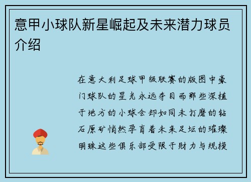 意甲小球队新星崛起及未来潜力球员介绍
