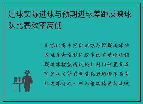 足球实际进球与预期进球差距反映球队比赛效率高低